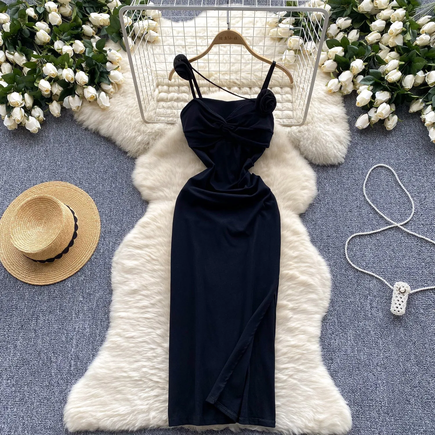 Twisted Knot Pleated Slip Dress