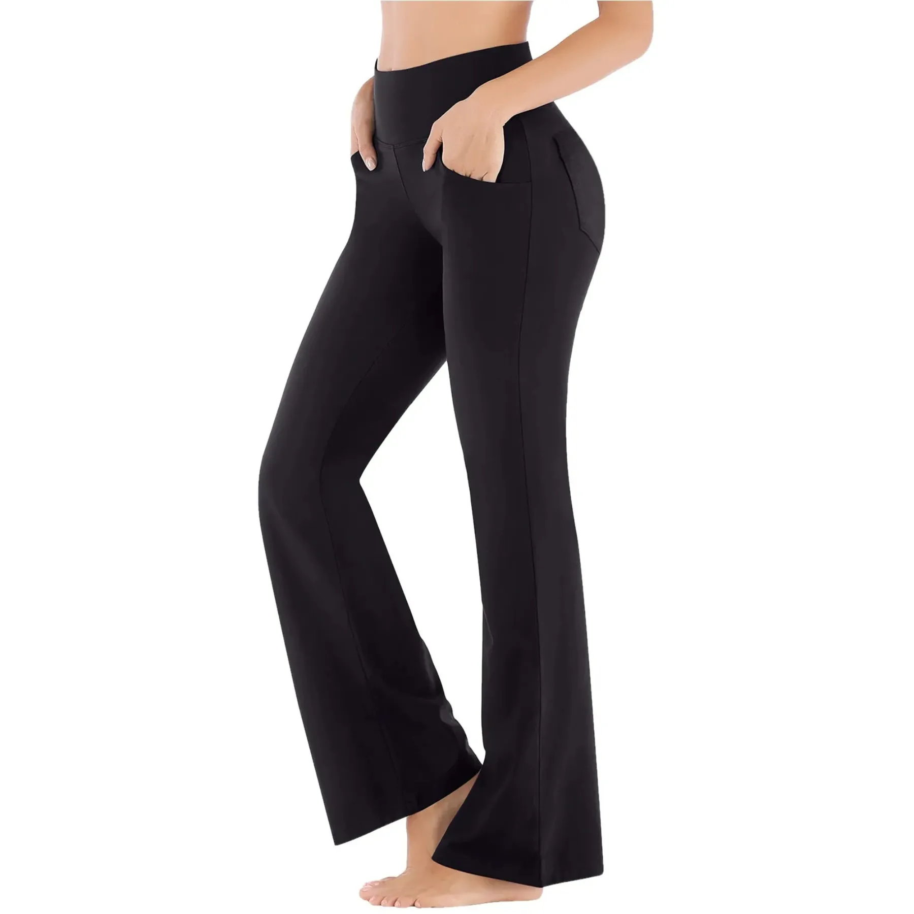 Women's Sporty High Waisted Flared Pants with Side Pockets | Perfect for All-Season Casual Days