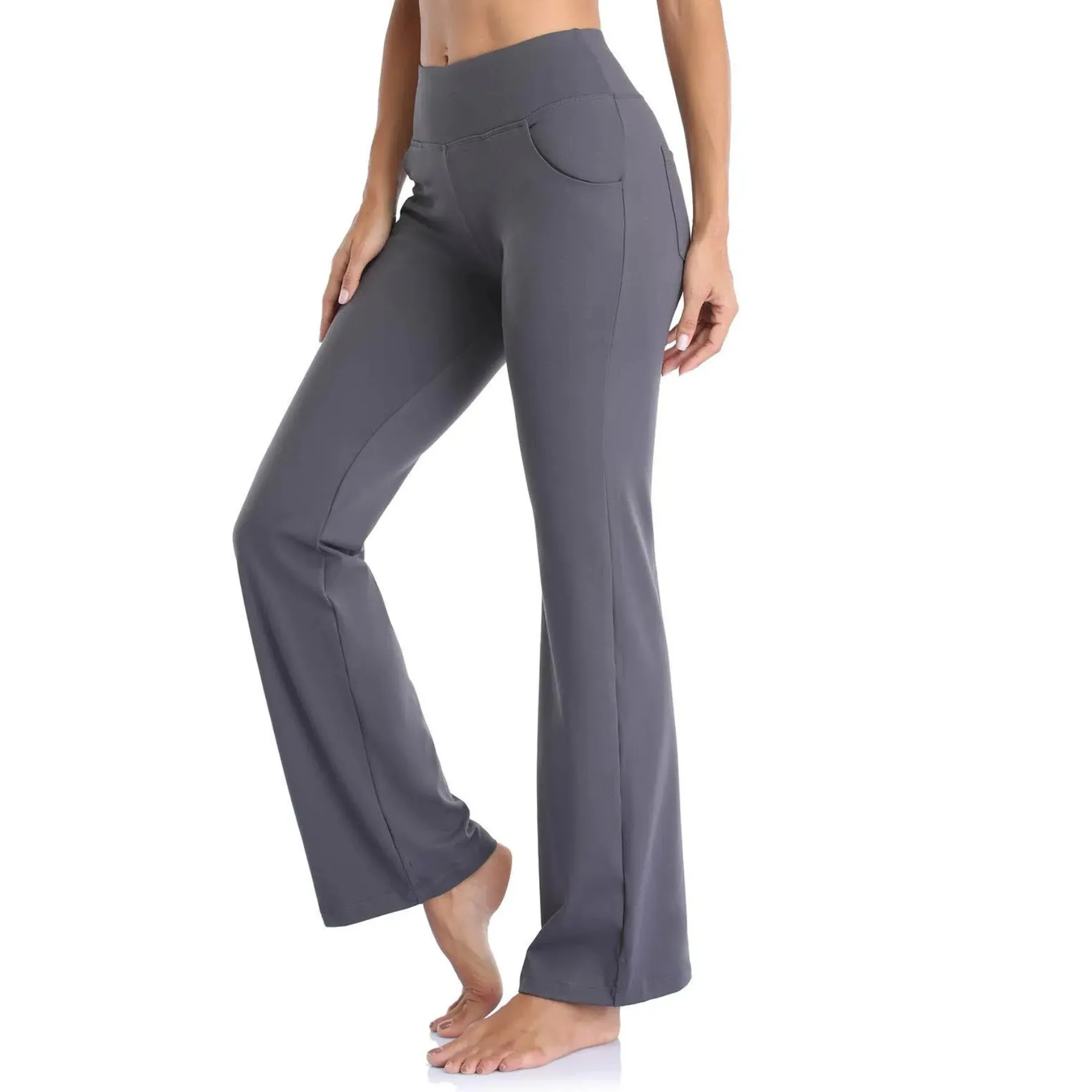 Women's Sporty High Waisted Flared Pants with Side Pockets | Perfect for All-Season Casual Days
