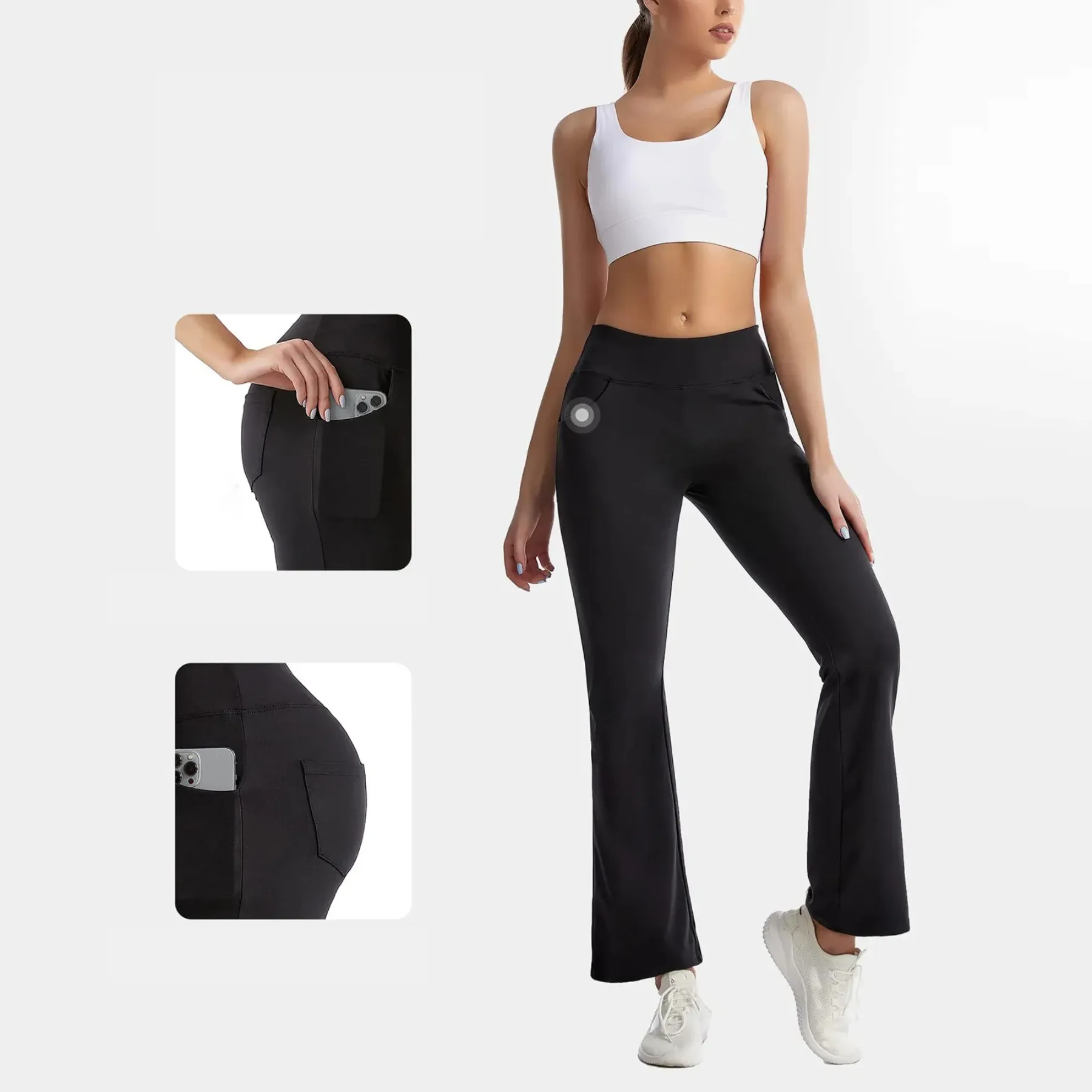 Women's Sporty High Waisted Flared Pants with Side Pockets | Perfect for All-Season Casual Days
